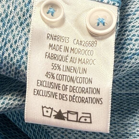 Robert Graham Linen Blend Shirt Size 2XL Mens Skull Tag Flip Cuffs Turquoise - Picture 9 of 9